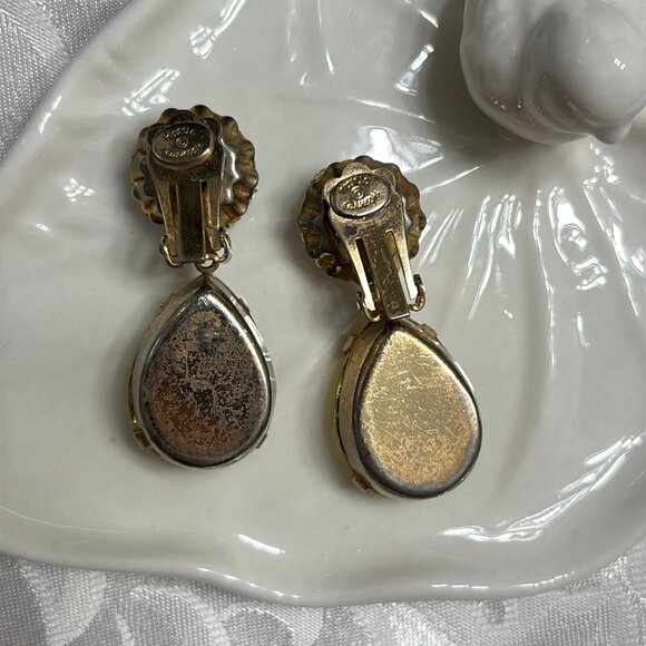 HATTIE CARNEGIE LARGE CITRINE TEARDROP CRYSTAL EARRINGS - Picture 8 of 10